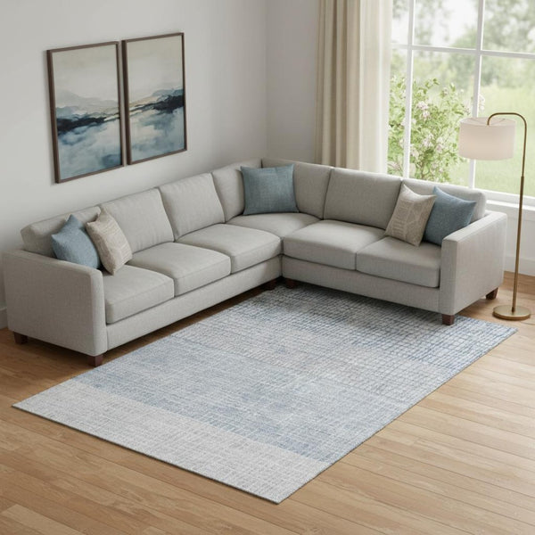 HomeRoots 9' X 12' Sky Blue Geometric Area Rug - Washable, UV-Resistant, Kid & Pet-Friendly for Modern Spaces 705058
