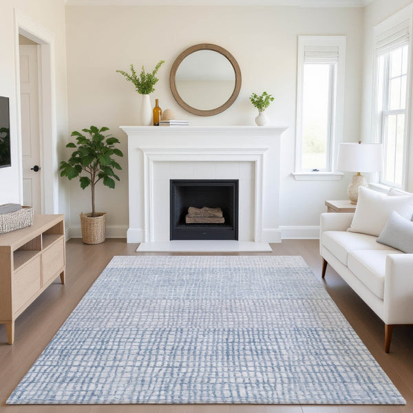 HomeRoots 9' X 12' Sky Blue Geometric Area Rug - Washable, UV-Resistant, Kid & Pet-Friendly for Modern Spaces 705058