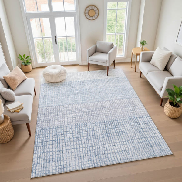 HomeRoots 9' X 12' Sky Blue Geometric Area Rug - Washable, UV-Resistant, Kid & Pet-Friendly for Modern Spaces 705058