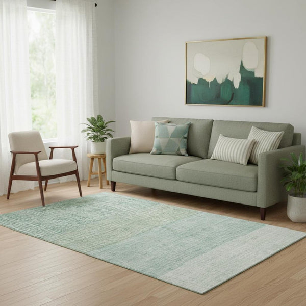 HomeRoots 5' X 8' Teal And Ivory Geometric Area Rug - Washable, Stain-Resistant, UV Protected for Homes 705061
