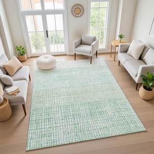 HomeRoots 5' X 8' Teal And Ivory Geometric Area Rug - Washable, Stain-Resistant, UV Protected for Homes 705061