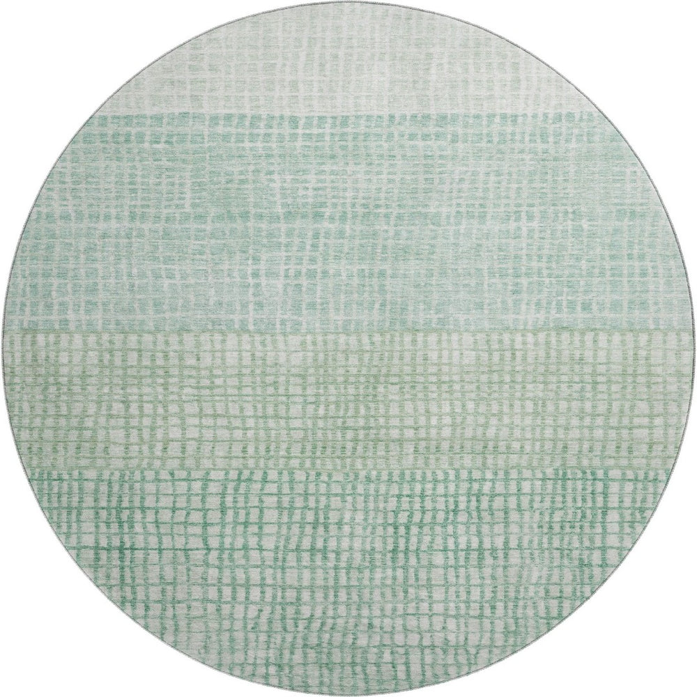 HomeRoots 8' Teal and Ivory Geometric Round Rug - Durable, Washable, UV-Protected for High-Traffic Areas 705062