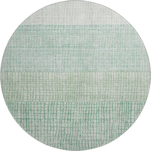 HomeRoots 8' Teal and Ivory Geometric Round Rug - Durable, Washable, UV-Protected for High-Traffic Areas 705062