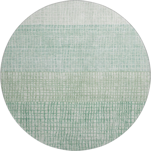 HomeRoots 8' Teal and Ivory Geometric Round Rug - Durable, Washable, UV-Protected for High-Traffic Areas 705062