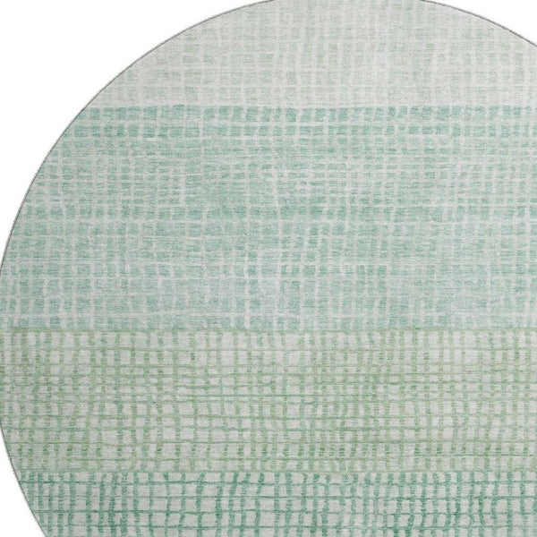 HomeRoots 8' Teal and Ivory Geometric Round Rug - Durable, Washable, UV-Protected for High-Traffic Areas 705062
