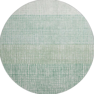 HomeRoots 8' Teal and Ivory Geometric Round Rug - Durable, Washable, UV-Protected for High-Traffic Areas 705062