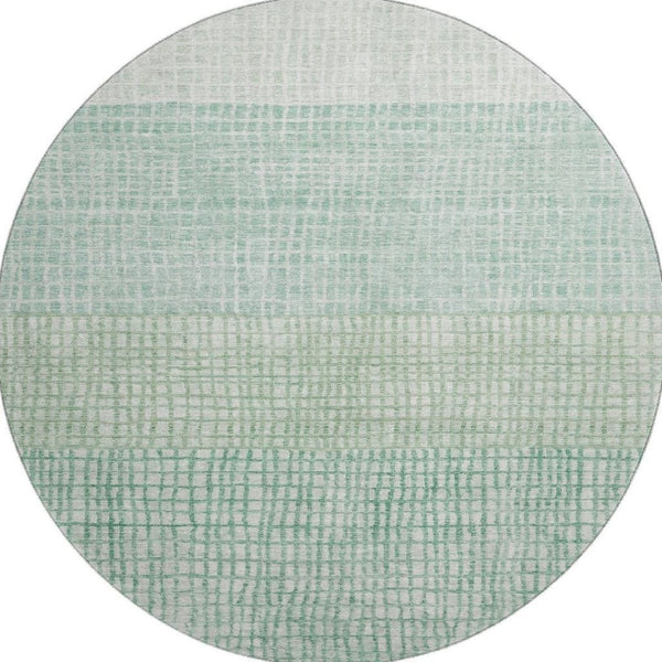 HomeRoots 8' Teal and Ivory Geometric Round Rug - Durable, Washable, UV-Protected for High-Traffic Areas 705062