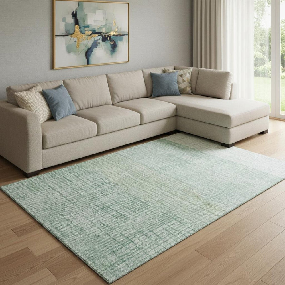 HomeRoots 8' X 10' Stylish Teal Ivory Geometric Area Rug - Durable, Washable, UV Protected & Perfect for Homes 705063