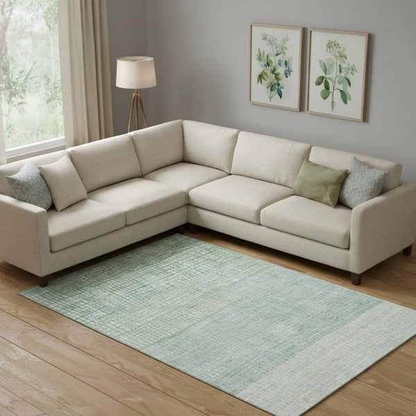 HomeRoots 9' X 12' Teal & Ivory Geometric Area Rug - Washable, Stain-Resistant, UV Protected for Kids & Pets 705064