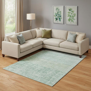 HomeRoots 10' X 14' Modern Teal & Ivory Geometric Washable Area Rug with UV Protection for Family Spaces 705065