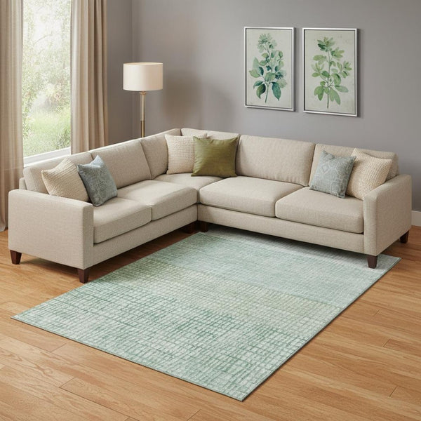 HomeRoots 10' X 14' Modern Teal & Ivory Geometric Washable Area Rug with UV Protection for Family Spaces 705065