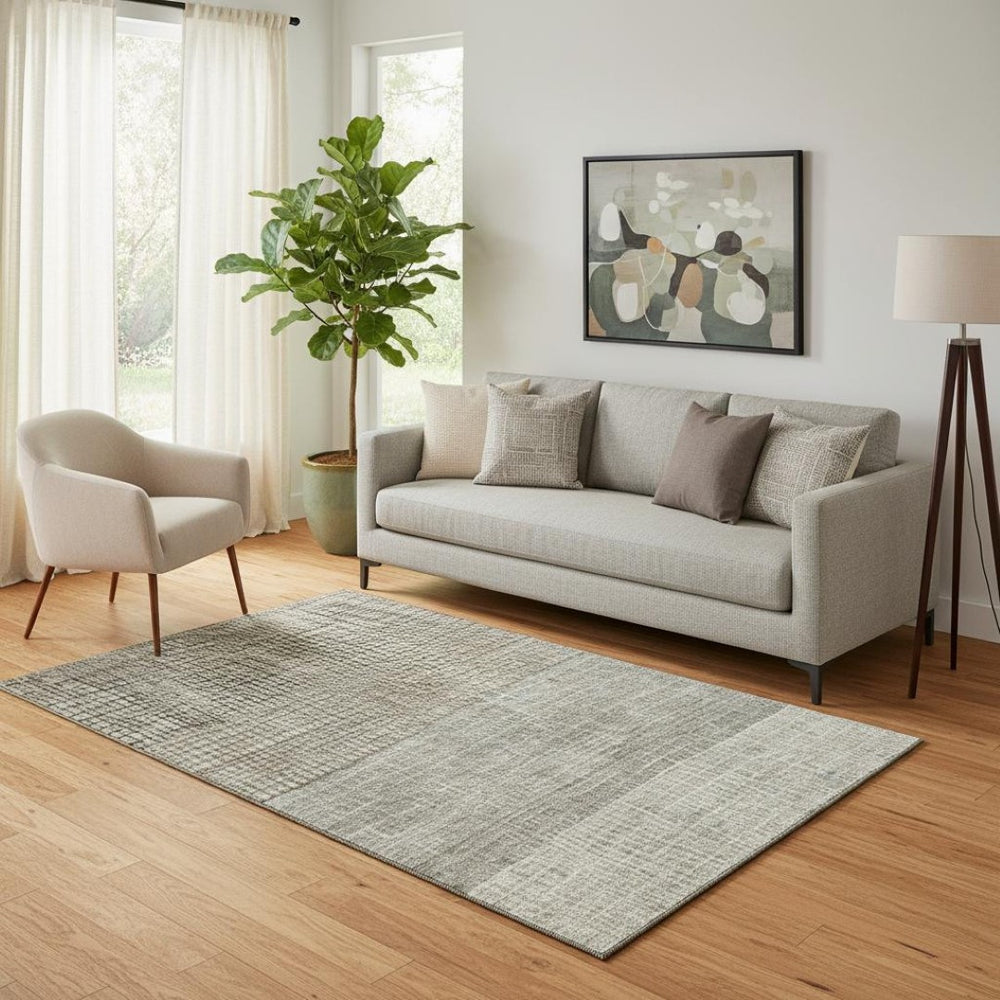 HomeRoots 5' Taupe and Brown Geometric Area Rug - Washable, UV-Protected, Durable for High-Traffic Homes 705067