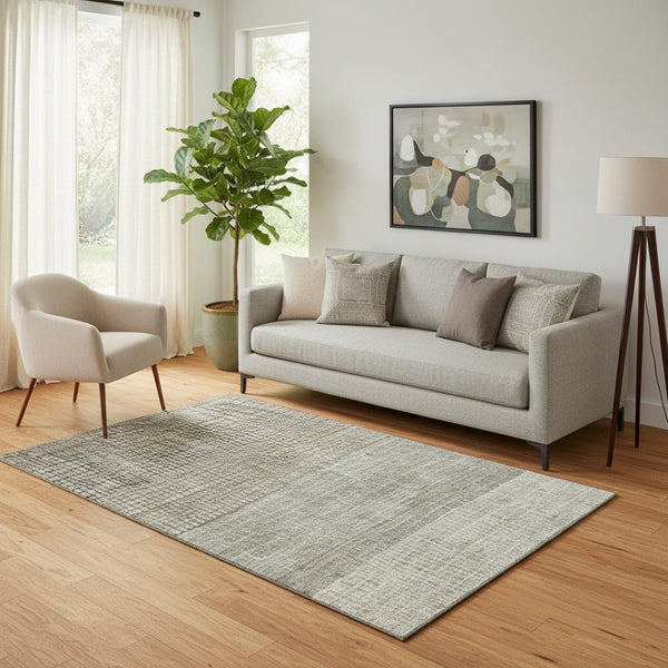 HomeRoots 5' Taupe and Brown Geometric Area Rug - Washable, UV-Protected, Durable for High-Traffic Homes 705067