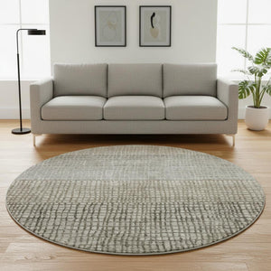 HomeRoots 8' Taupe and Brown Geometric Round Rug – Stylish, Washable, UV-Protected for Modern Homes & Living Spaces 705068