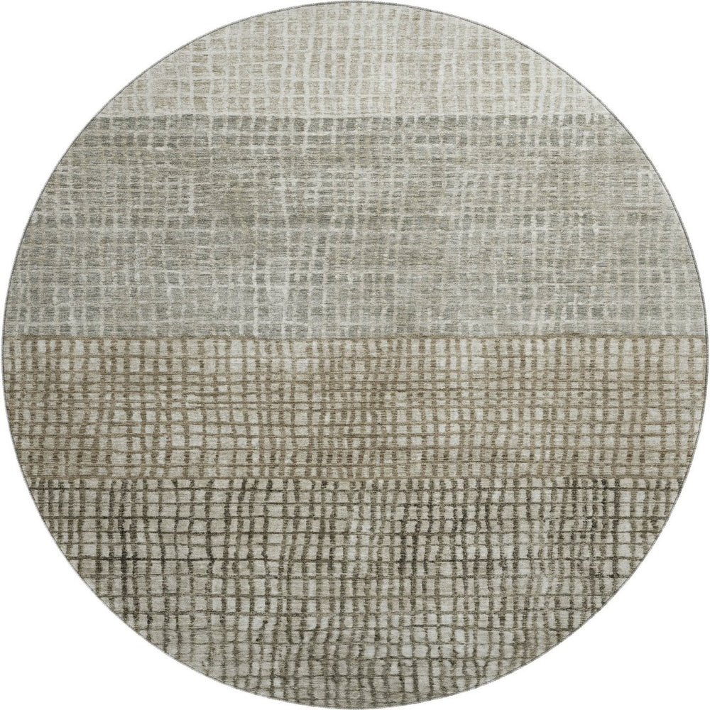 HomeRoots 8' Taupe and Brown Geometric Round Rug – Stylish, Washable, UV-Protected for Modern Homes & Living Spaces 705068