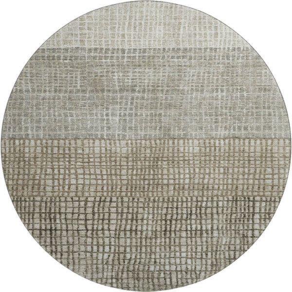 HomeRoots 8' Taupe and Brown Geometric Round Rug – Stylish, Washable, UV-Protected for Modern Homes & Living Spaces 705068