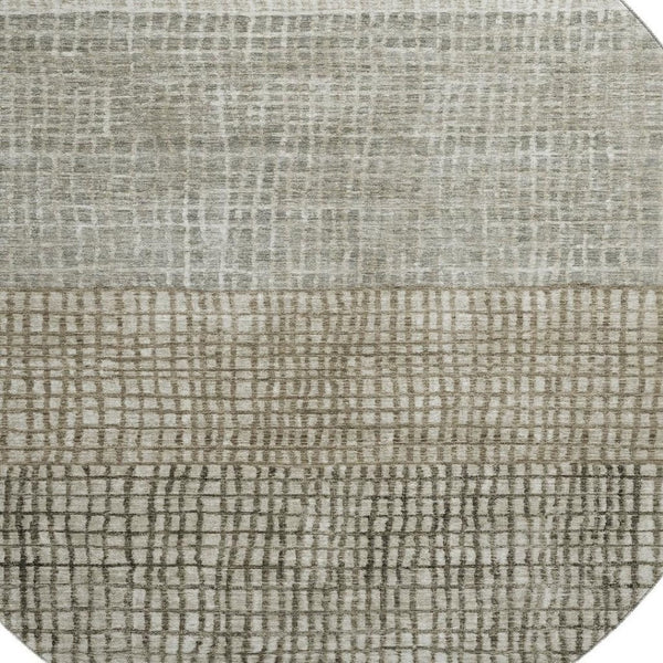 HomeRoots 8' Taupe and Brown Geometric Round Rug – Stylish, Washable, UV-Protected for Modern Homes & Living Spaces 705068