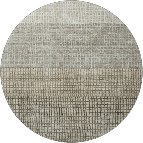 HomeRoots 8' Taupe and Brown Geometric Round Rug – Stylish, Washable, UV-Protected for Modern Homes & Living Spaces 705068