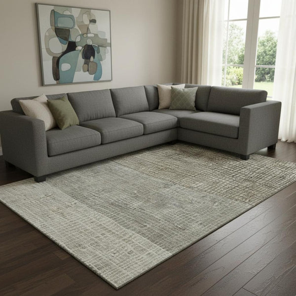 HomeRoots 8' X 10' Taupe and Brown Geometric Area Rug - Durable, Washable, UV Protected for Modern Homes 705069