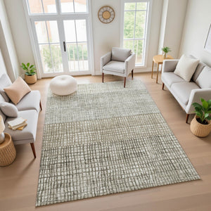 HomeRoots 10' X 14' Taupe and Brown Geometric Area Rug - Stylish, Washable, UV-Protected for Any Space! 705071