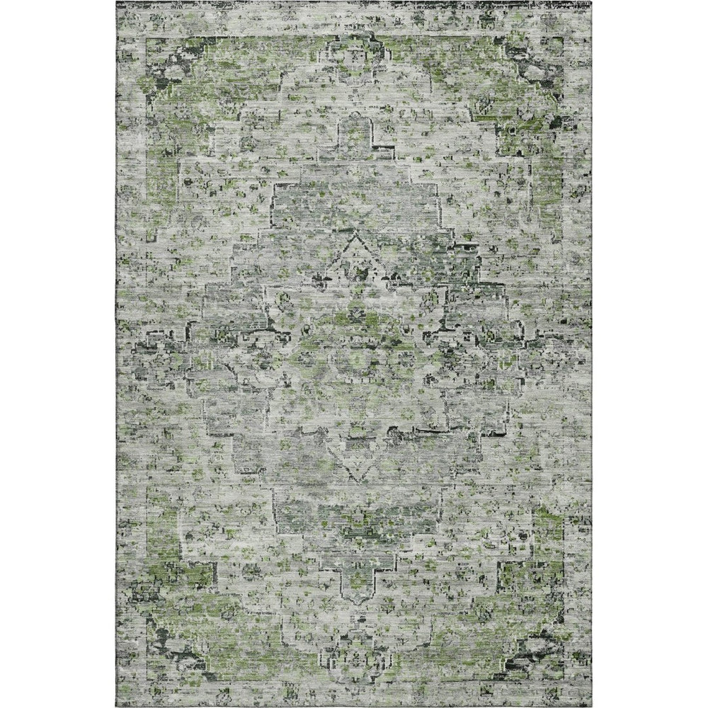 HomeRoots 5' X 8' Artichoke Green and Gray Floral Medallion Area Rug - Durable, Washable, UV Protected Elegance 705073