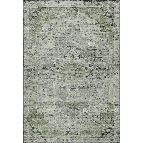 HomeRoots 5' X 8' Artichoke Green and Gray Floral Medallion Area Rug - Durable, Washable, UV Protected Elegance 705073