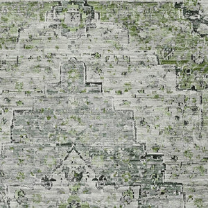 HomeRoots 5' X 8' Artichoke Green and Gray Floral Medallion Area Rug - Durable, Washable, UV Protected Elegance 705073