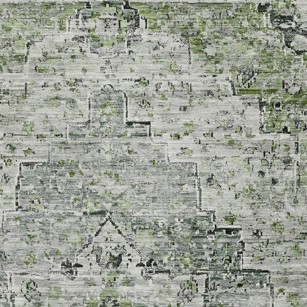 HomeRoots 5' X 8' Artichoke Green and Gray Floral Medallion Area Rug - Durable, Washable, UV Protected Elegance 705073