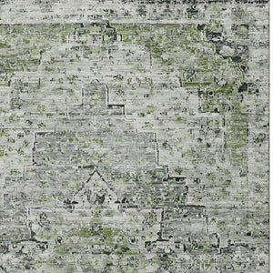HomeRoots 5' X 8' Artichoke Green and Gray Floral Medallion Area Rug - Durable, Washable, UV Protected Elegance 705073