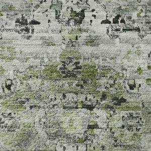 HomeRoots 8' Artichoke Green & Gray Floral Medallion Round Rug - Stain Resistant, UV Protected, Non-Slip Backing 705074