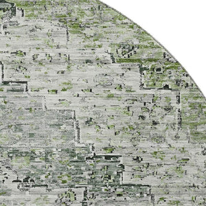 HomeRoots 8' Artichoke Green & Gray Floral Medallion Round Rug - Stain Resistant, UV Protected, Non-Slip Backing 705074