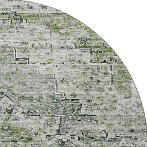 HomeRoots 8' Artichoke Green & Gray Floral Medallion Round Rug - Stain Resistant, UV Protected, Non-Slip Backing 705074