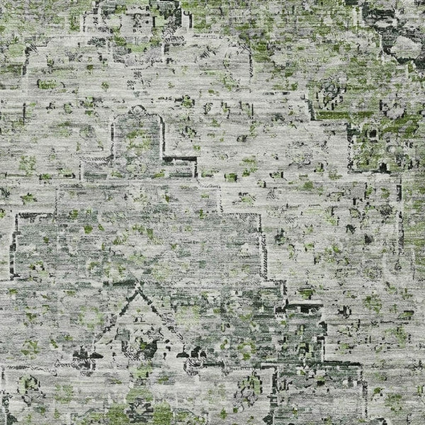 HomeRoots 8' X 10' Artichoke Green Floral Medallion Area Rug – Washable, UV Protected, Durable & Stylish! 705075