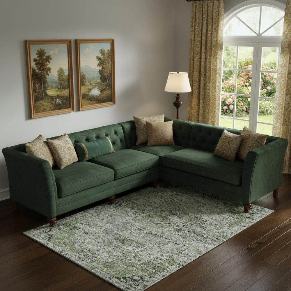 HomeRoots 9' X 12' Artichoke Green Floral Medallion Rug - Washable, UV Protected & Perfect for High-Traffic Areas 705076