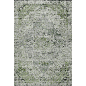 HomeRoots 9' X 12' Artichoke Green Floral Medallion Rug - Washable, UV Protected & Perfect for High-Traffic Areas 705076