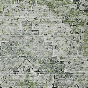 HomeRoots 9' X 12' Artichoke Green Floral Medallion Rug - Washable, UV Protected & Perfect for High-Traffic Areas 705076