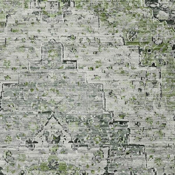 HomeRoots 9' X 12' Artichoke Green Floral Medallion Rug - Washable, UV Protected & Perfect for High-Traffic Areas 705076