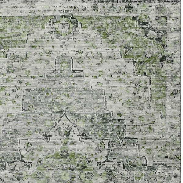 HomeRoots 9' X 12' Artichoke Green Floral Medallion Rug - Washable, UV Protected & Perfect for High-Traffic Areas 705076