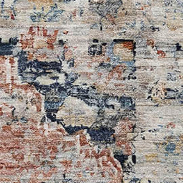 HomeRoots 8' X 10' Floral Medallion Area Rug in Beige, Blue & Coral - Washable, UV-Protected & Non-Slip Design 705081