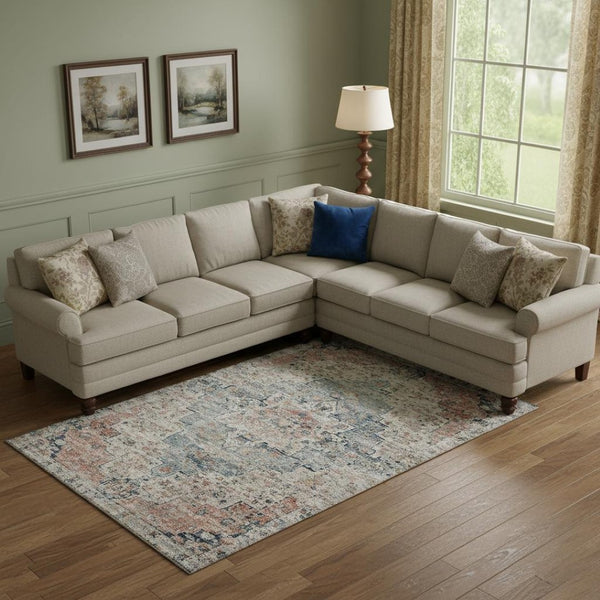 HomeRoots 9' X 12' Elegant Beige Floral Medallion Area Rug - Washable, UV Protected, Ideal for Busy Homes 705082
