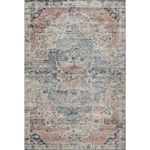 HomeRoots 10' X 14' Beige Blue Coral Floral Medallion Area Rug – Washable, UV Protected, Family-Friendly Design 705083