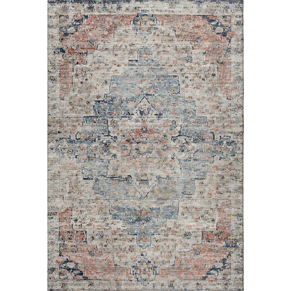 HomeRoots 10' X 14' Beige Blue Coral Floral Medallion Area Rug – Washable, UV Protected, Family-Friendly Design 705083