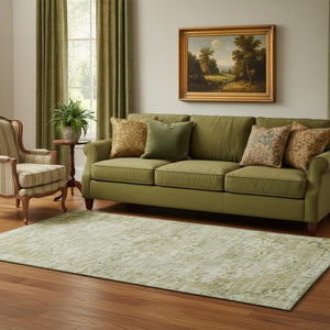 HomeRoots 5' X 8' Sage Floral Medallion Area Rug - Washable, UV Protected, Non-Slip & Ideal for Family Homes 705085