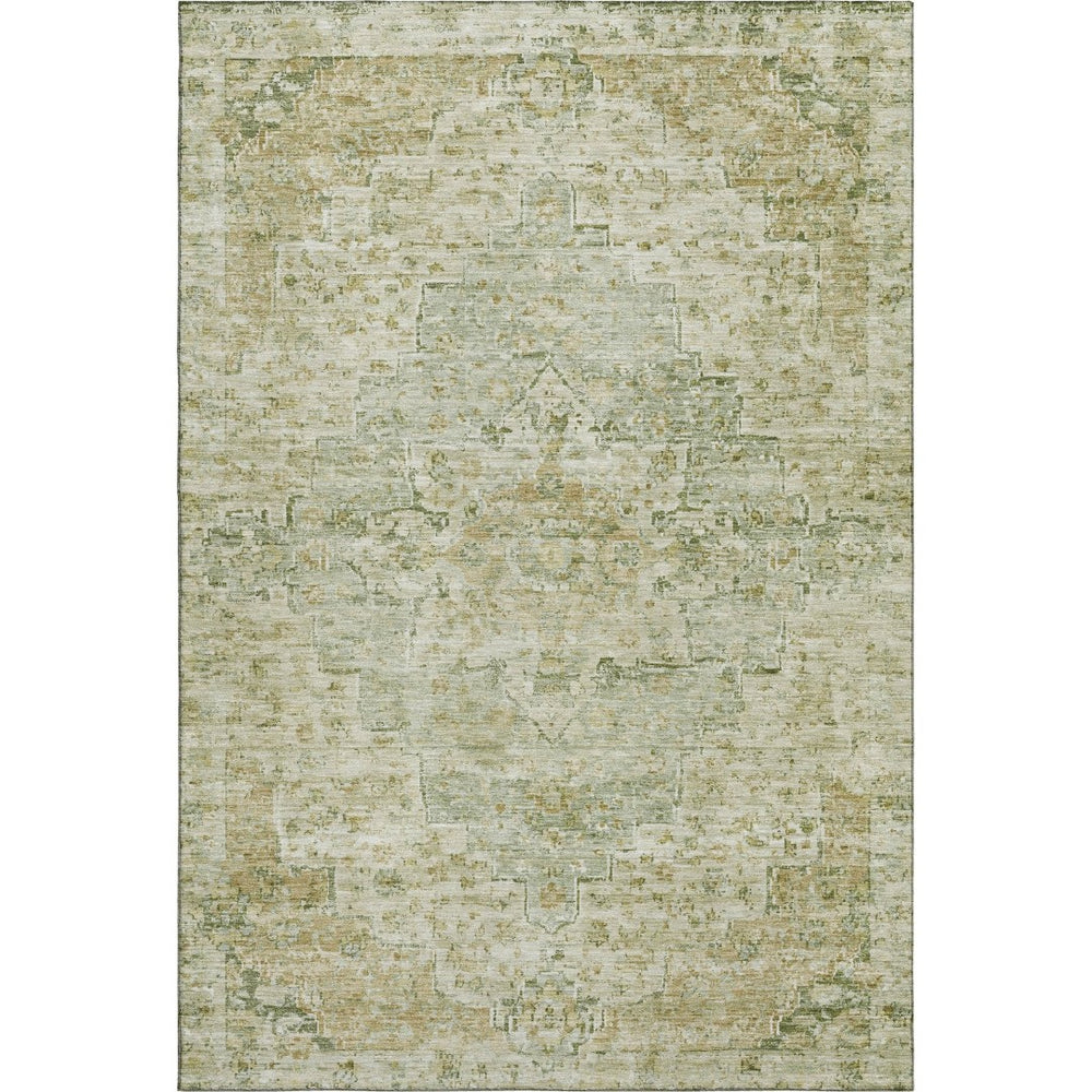 HomeRoots 5' X 8' Sage Floral Medallion Area Rug - Washable, UV Protected, Non-Slip & Ideal for Family Homes 705085