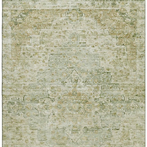HomeRoots 5' X 8' Sage Floral Medallion Area Rug - Washable, UV Protected, Non-Slip & Ideal for Family Homes 705085