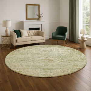 HomeRoots 8' Sage and Wheat Floral Medallion Round Rug – Washable, UV Protected, Perfect for High-Traffic Homes 705086