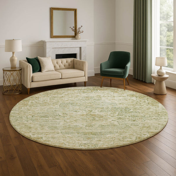 HomeRoots 8' Sage and Wheat Floral Medallion Round Rug – Washable, UV Protected, Perfect for High-Traffic Homes 705086