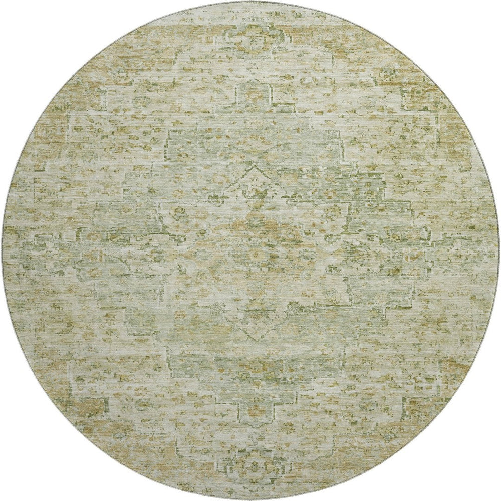 HomeRoots 8' Sage and Wheat Floral Medallion Round Rug – Washable, UV Protected, Perfect for High-Traffic Homes 705086