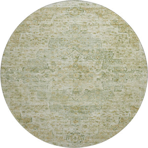 HomeRoots 8' Sage and Wheat Floral Medallion Round Rug – Washable, UV Protected, Perfect for High-Traffic Homes 705086