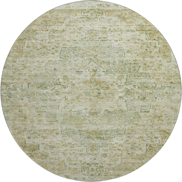 HomeRoots 8' Sage and Wheat Floral Medallion Round Rug – Washable, UV Protected, Perfect for High-Traffic Homes 705086